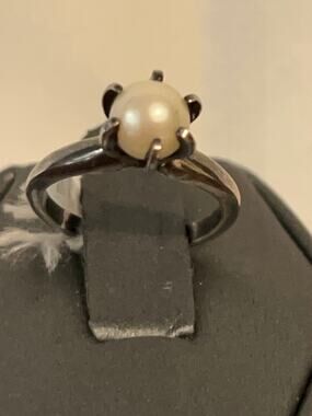 Vintage Freshwater Pearl Ring 925 Sterling Silver Size 4 Estate Jewelry